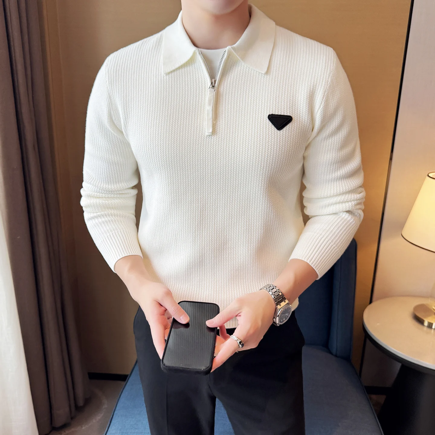 

Осень-зима модальный свитер на молнии, мужской модный вязаный свитер, облегающий повседневный деловой трикотаж, пуловеры, мужская одежда