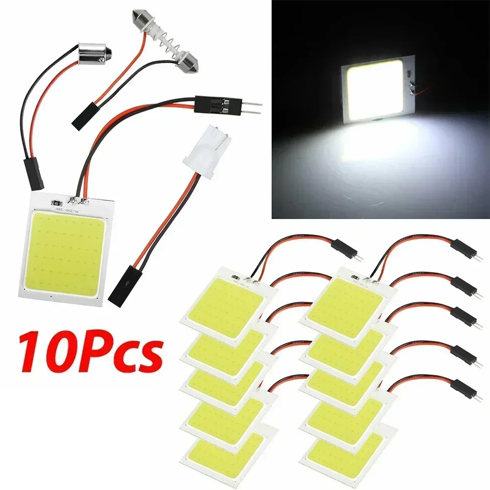 10 sztuk 48SMD COB biała lampa panelowa LED Festoon BA9S 12V 2W wnętrze samochodu kopuła mapa żarówka do czytania