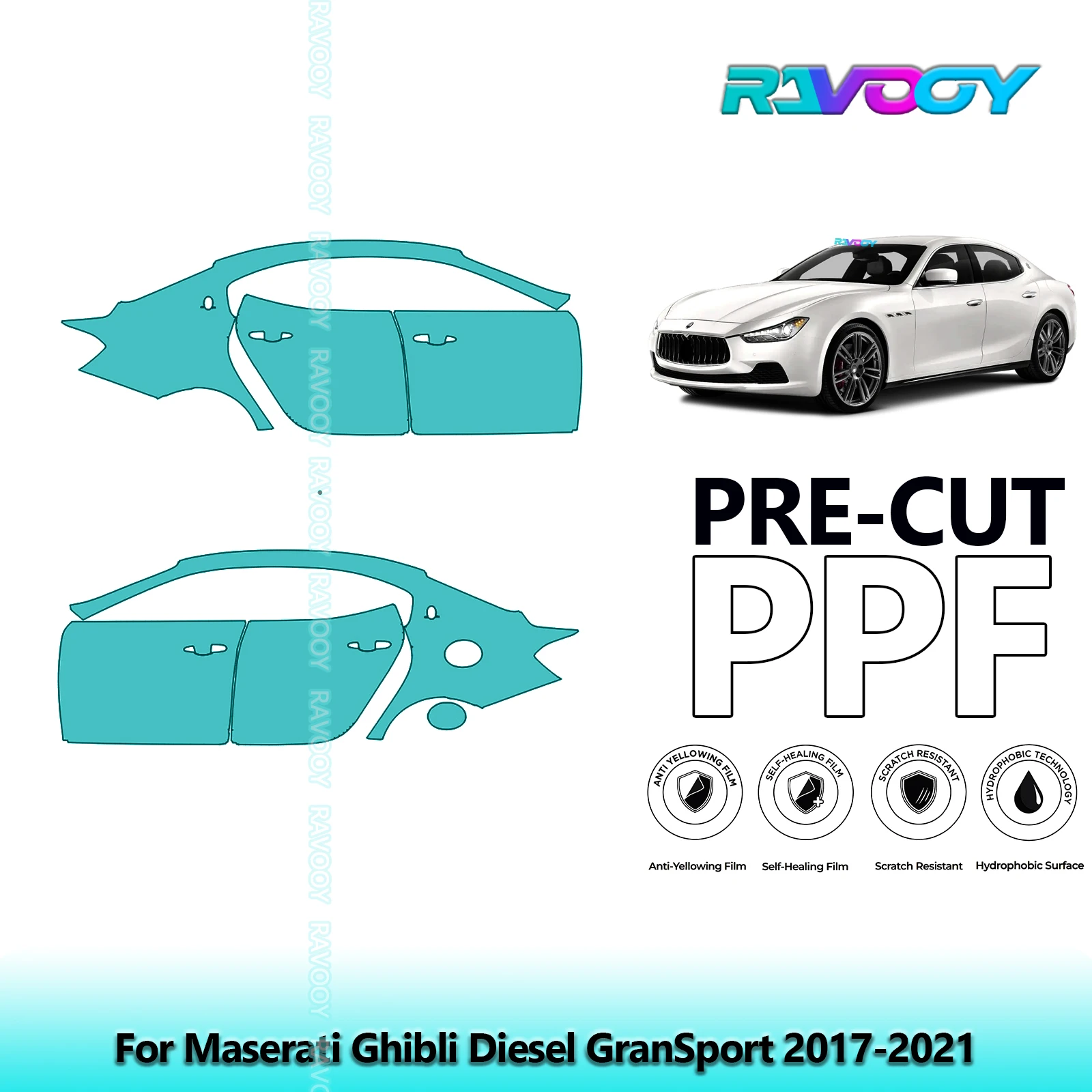 

For Maserati Ghibli Diesel GranSport 2017-2021 8.5mil Pre-Cut PPF Door & A/B Pillar Kit TPU Paint Protection Film Set