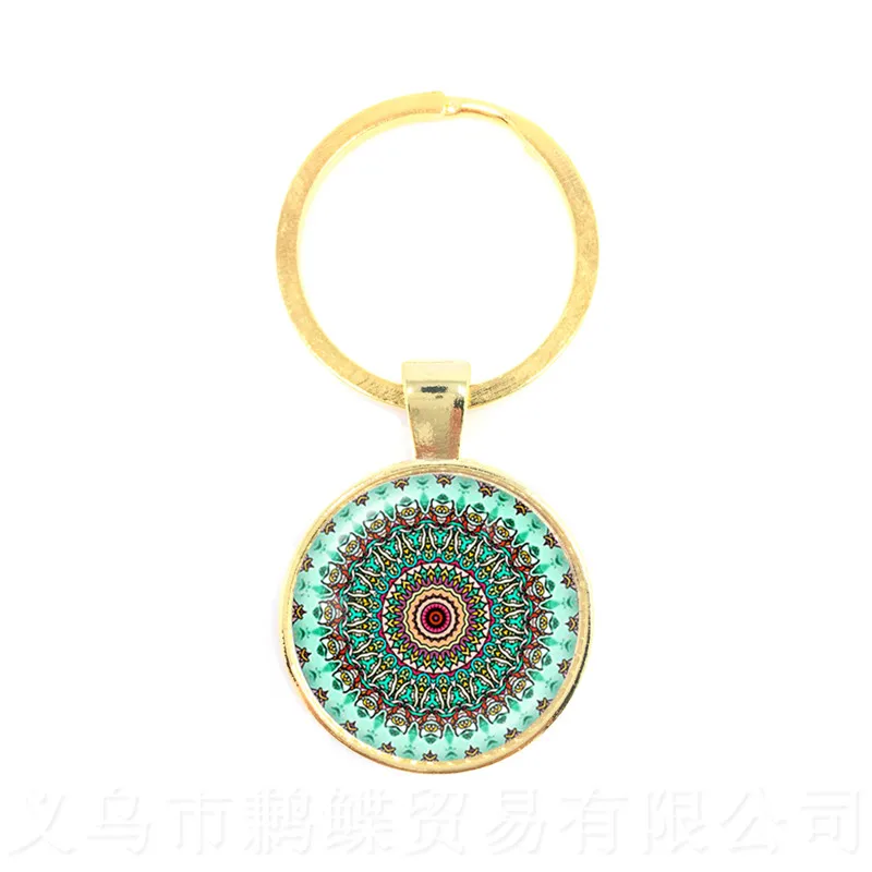 OM/AUM Key Chain Handmade Blue Mandala Datura Flower Symbol Art Jewelry Glass Photo Keyring Endless Love And Vengeance