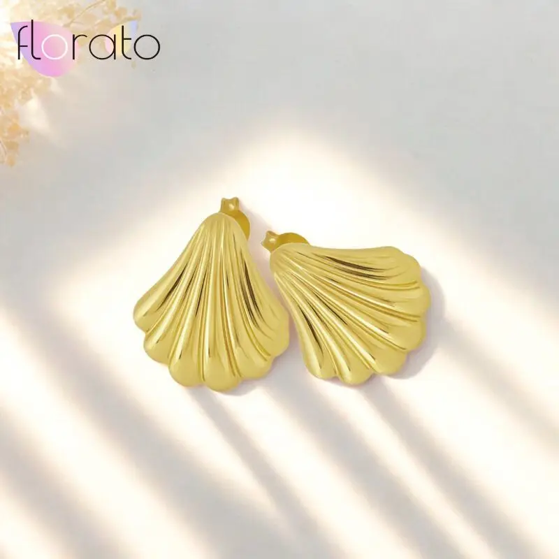 

925 Sterling Silver Needle Temperament Versatile Niche Scallop Stud Earrings Women's Casual and Fashionable Party Jewelry Gift