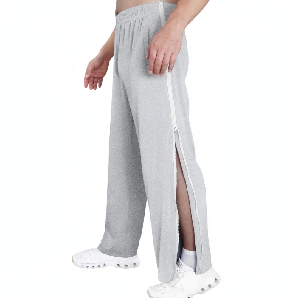 Mens Zipper Side Joggers Loose Sweatpants Casual Athletic Training Pants Comfortable Cotton Blend Sports Trousers Street Style