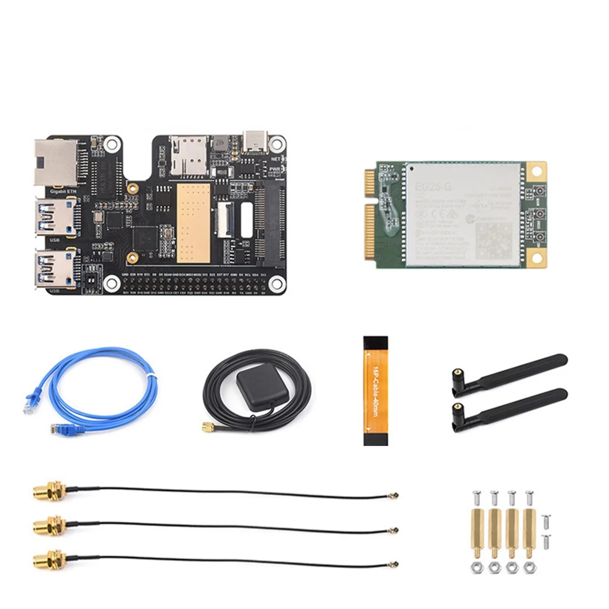 ATP-For 5 PCle to MiniPCle GbE USB3.2 HAT+ Gigabit Ethernet with EG25 G 4G Module Supports MiniPCIe Interface