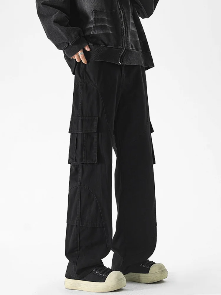 

Мужские брюки Bla прямого кроя, весенне-осенние, с высокой талией, с множеством карманов, рабочие, повседневные, в американском функциональном стиле