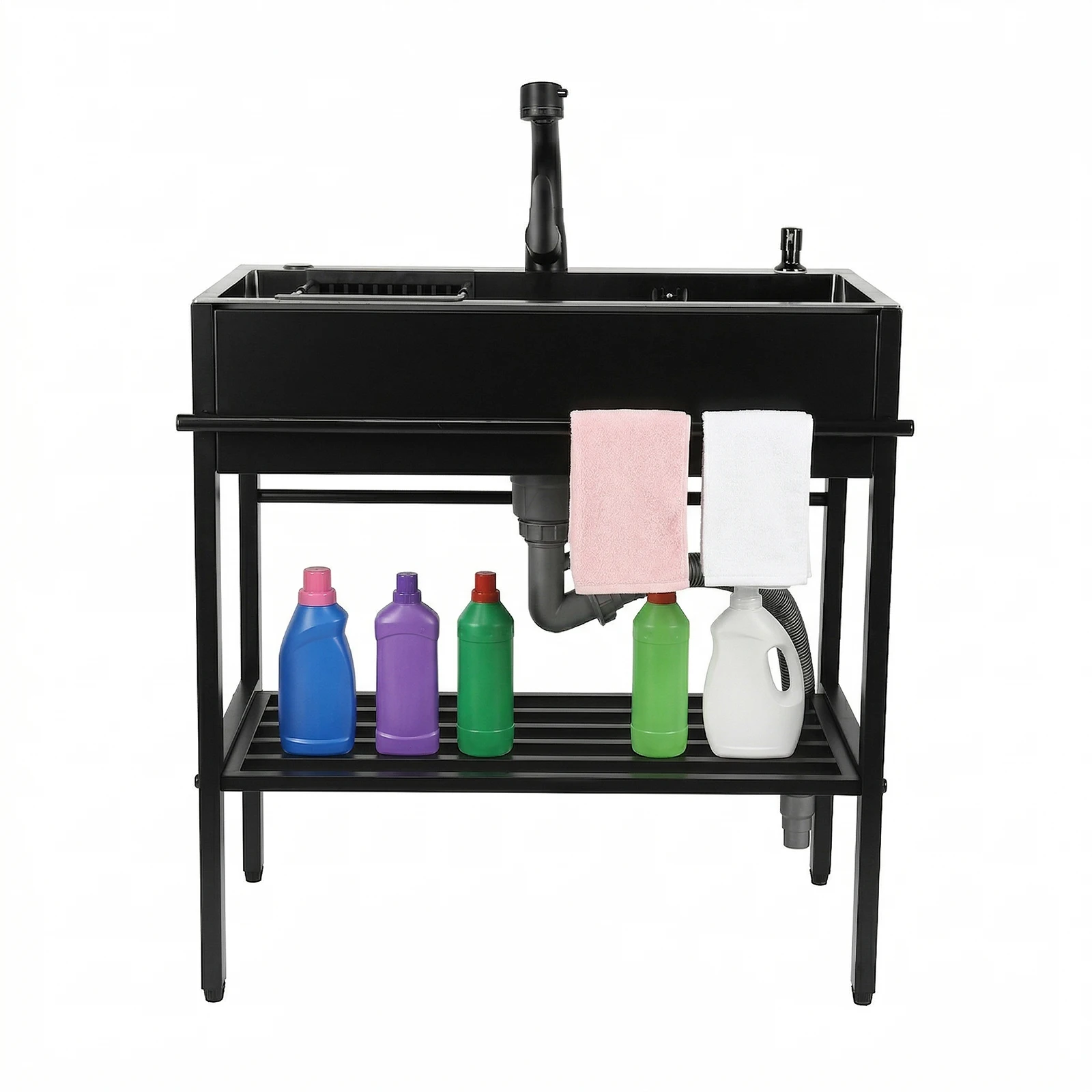 

Отдельностоящая кухонная мойка с одной чашей, смесителем для холодной и горячей воды, шлангами и сливным комплектом, а также хозяйственная раковина для ресторана или гаража