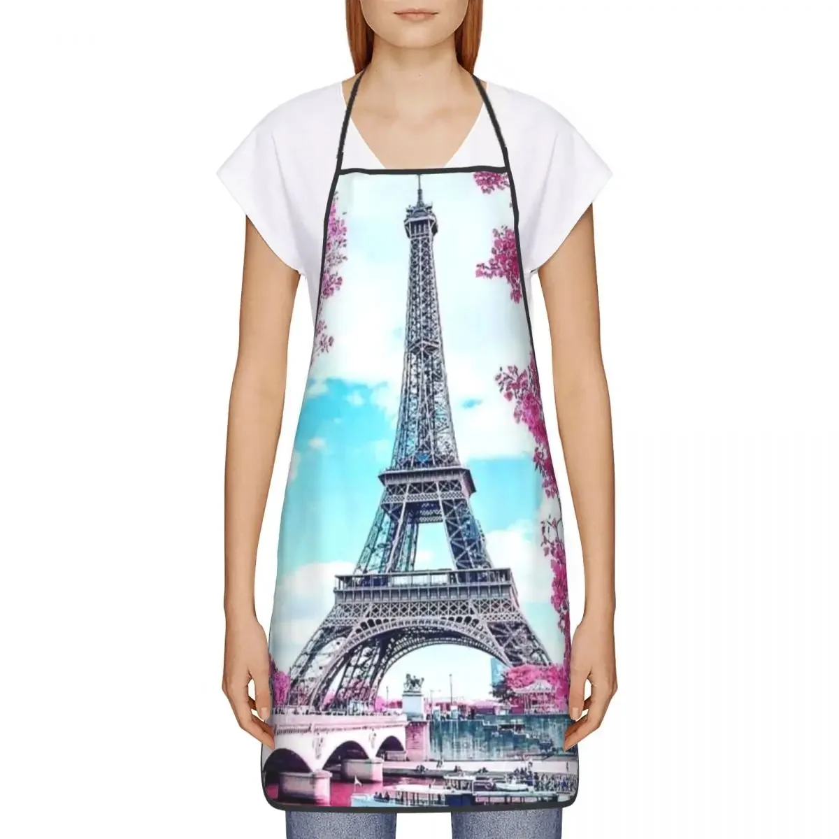 Unisex Eiffel Tower Paris Floral Kitchen Chef Cooking Baking Apron Women Men Romantic Landscape Tablier Cuisine for Painting