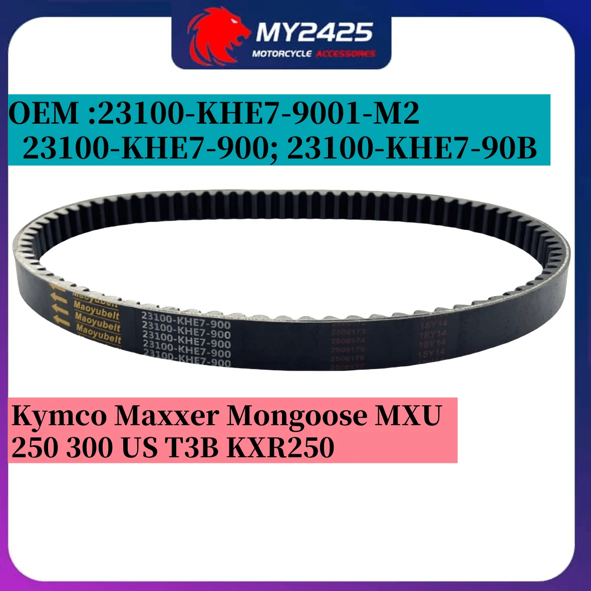23100-KHE7-900 Correa de transmisión para Kymco Maxxer Mongoose MXU Grand Dink EGO Bet&Win 250 300 300R KXR250 23100-KHE7-90B; 919x25