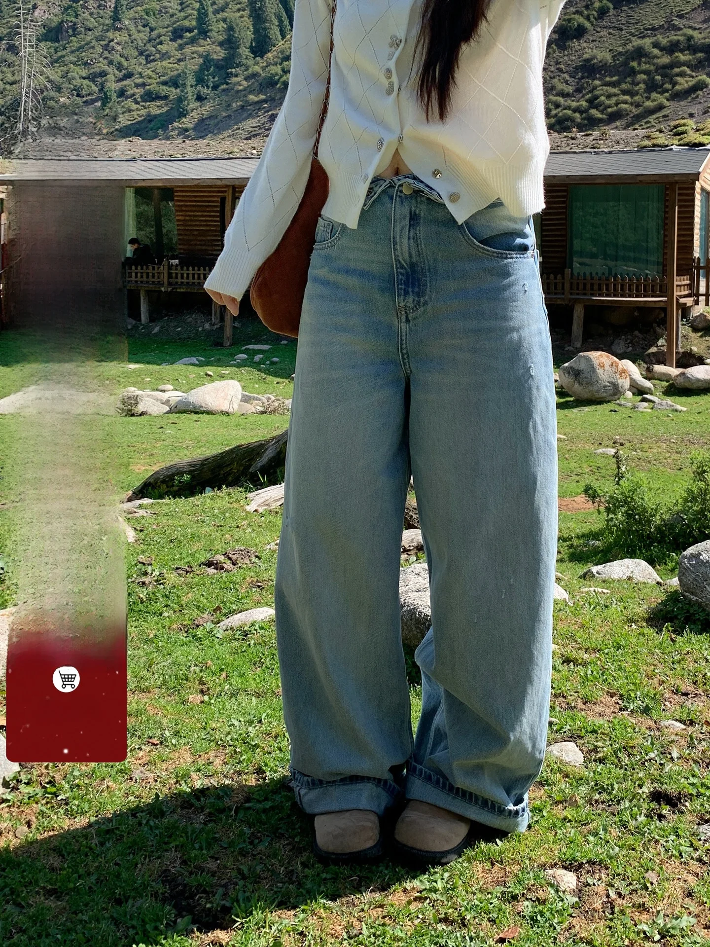 

EVNSLE "NiuNiu enPu" Autumn New Sle Light Wa Straight Leg Wide Leg Jeans High Waist Cotton Casual Women's Jeans