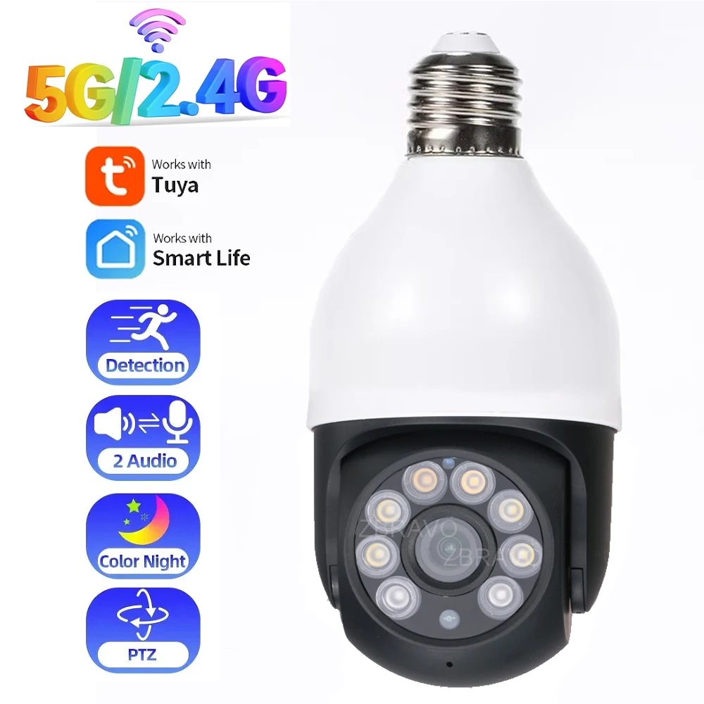 

Tuya Smart Life 5MP 5G Bulb E27 WiFi Camera Waterproof PTZ IP CCTV Outdoor Night Vision 3MP Security Video Surveillance Camera