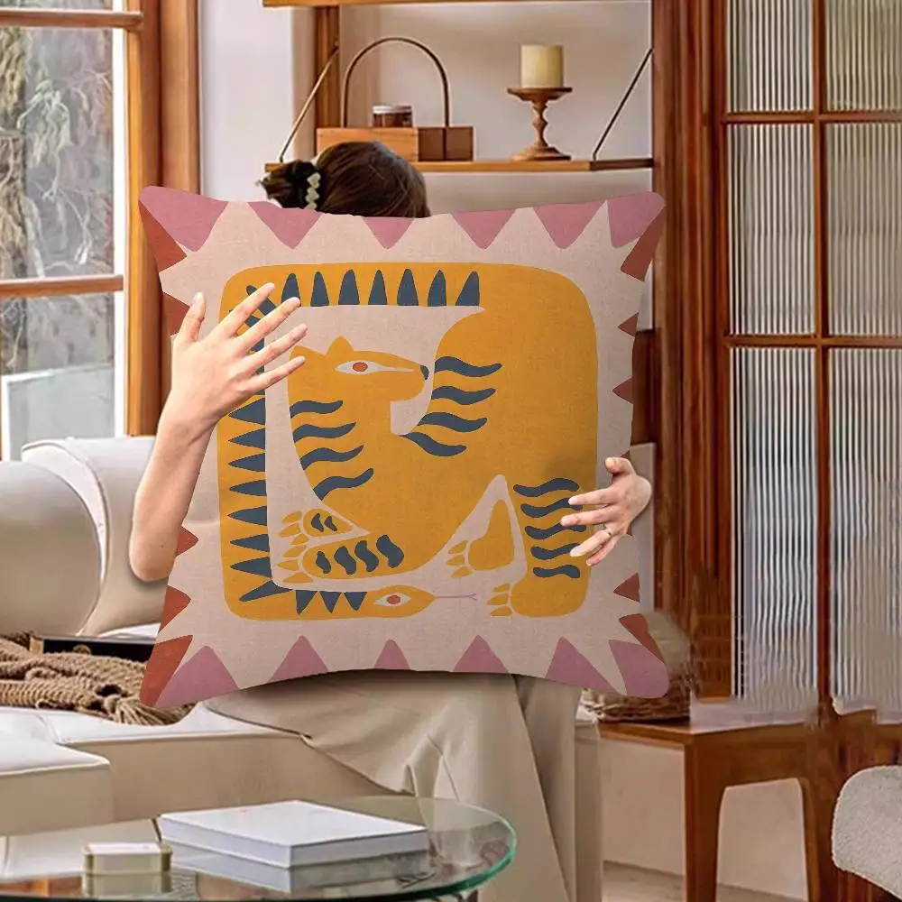 Altes Ägypten, abstrakter, farbenfroher Tiger- und Leoparden-Kissenbezug, Auto-Kissenbezug für Sofa, Auto, Weihnachtsgeschenk, 40 x 40 cm, 45 x 45 cm – Detail 13