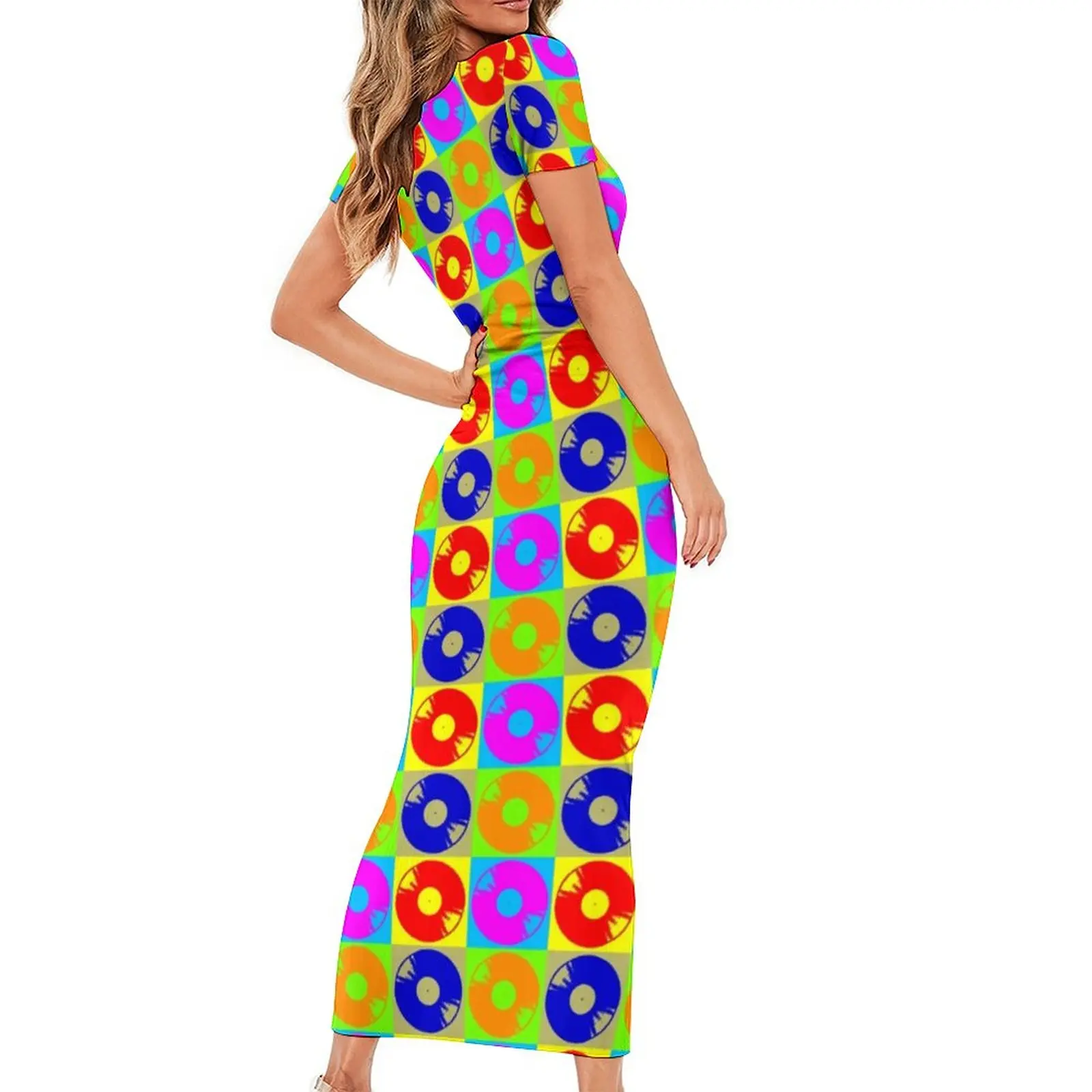 Disco Pop Art Dress Female Colorful Print Street Style Bodycon Dress Spring Short Sleeve Kawaii Maxi Dresses Oversized Vestidos