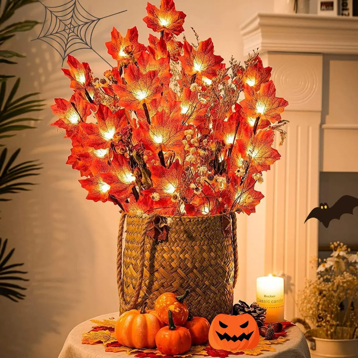 1pc 20 LED Simulation Red Maple Leaf Branch Lights Battery Powered Twig Branches Artificial Leaves Table Lights For Home Decor