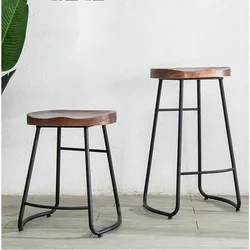 Simple Modern Iron Bar Chairs, High Legged Counter Stool, Solid Wood Seating, Kitchen Chair, Versatile Scene, Home Furniture