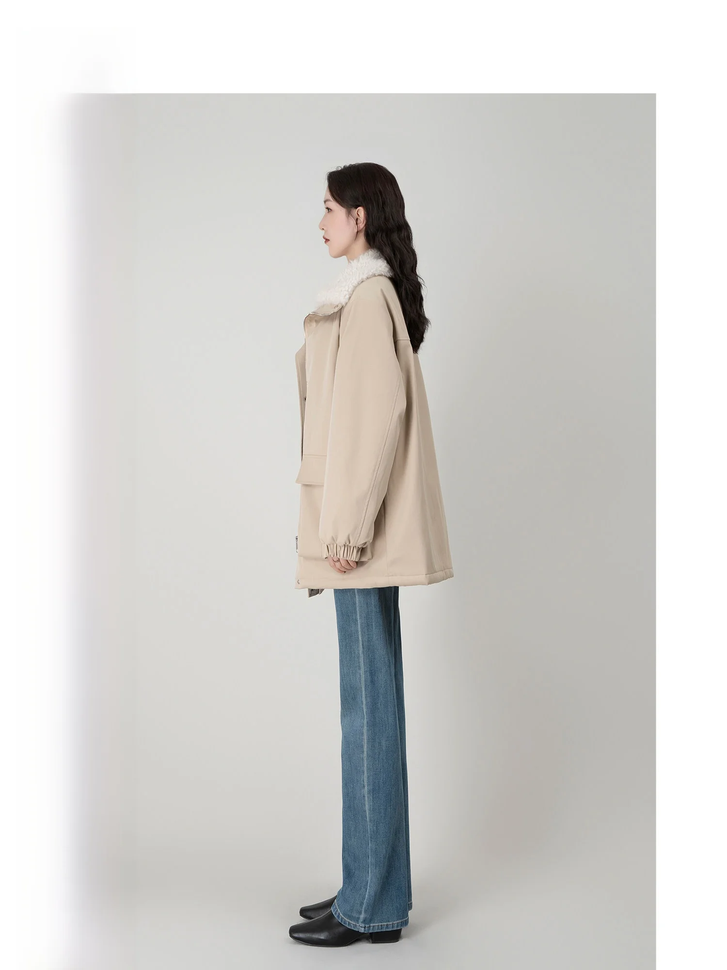 

Wavy Egg Korean Sle Faux Fur Parka Women's Winter Thi Warm Lamb Fur Jaet Long Sve High Collar Zipper Closure Coat