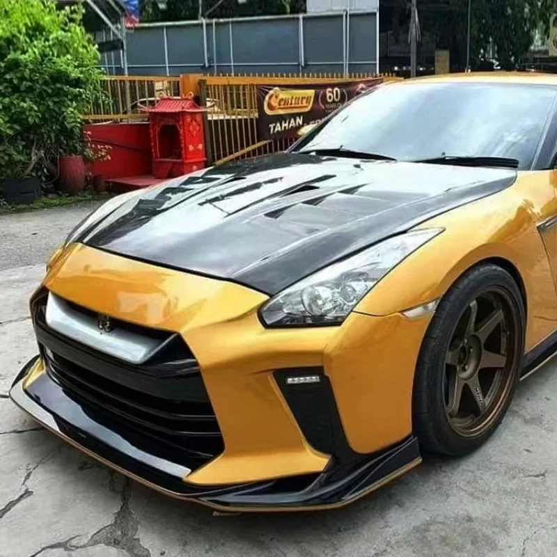 New High Quality Black Carbon Fiber Front Engine Bonnet Vented Hood for  GT-R R35 2008-2021 Hongsheng  Factory Direct Sales