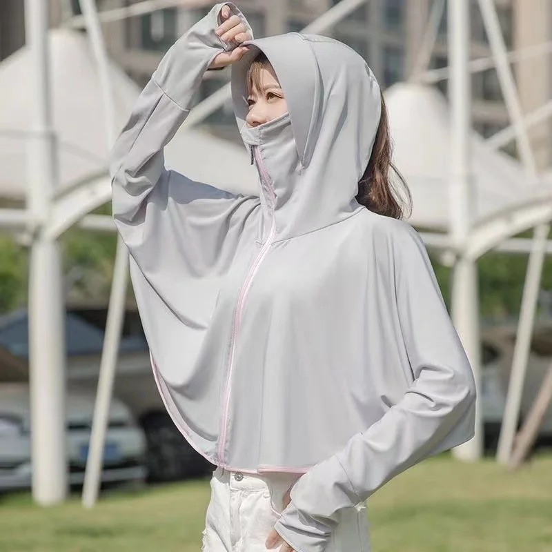 Nuevo verano mujer ciclismo con capucha transpirable protección solar camisa conducción sombrilla chal ropa