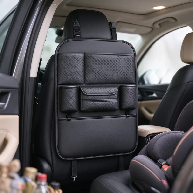 Stocking Stuffers Car Seat Back Organizer, High-Capacity Multi-Pocket Backseat Storage Bag, Wear-Resistant Anti-Kick Mat
