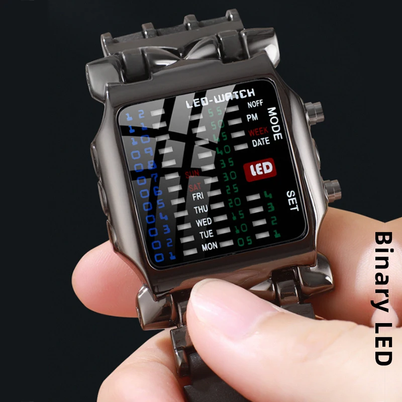 Binary Watch Men LED Digital Watches Luminous Fashion Sport Waterproof Watches For Man Clock New Relogio Masculino