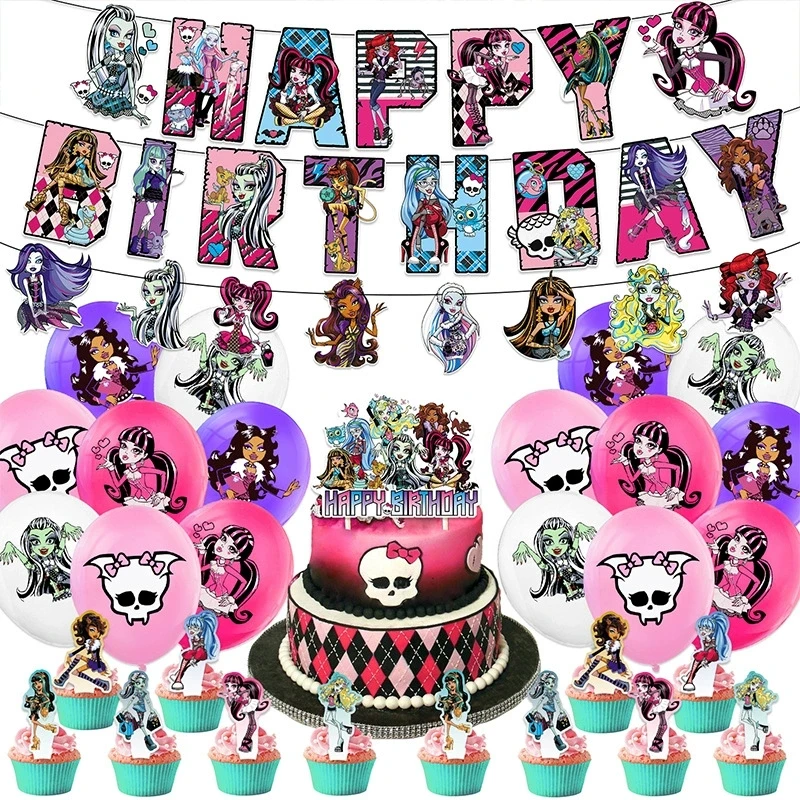 

Monster High Theme child Birthday Party Props Elf High School Balloon with Pulling Flower Decoration Diverse Combination Package