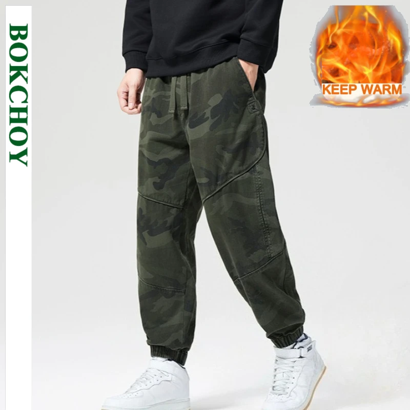 

2025 Winter New Thick Velvet Cargo Multi-pockets Camouflage Pants for Men Comfort Cotton Fashion Male Jogger Pants GF259303