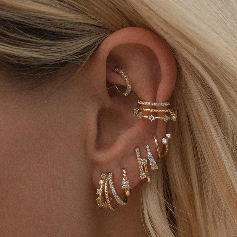 TIANDE Gold Color Hoop Earrings for Women Classic Exquisite Ear Cuffs Stud Earrings Fashion Party 2024 Jewelry Wholesale