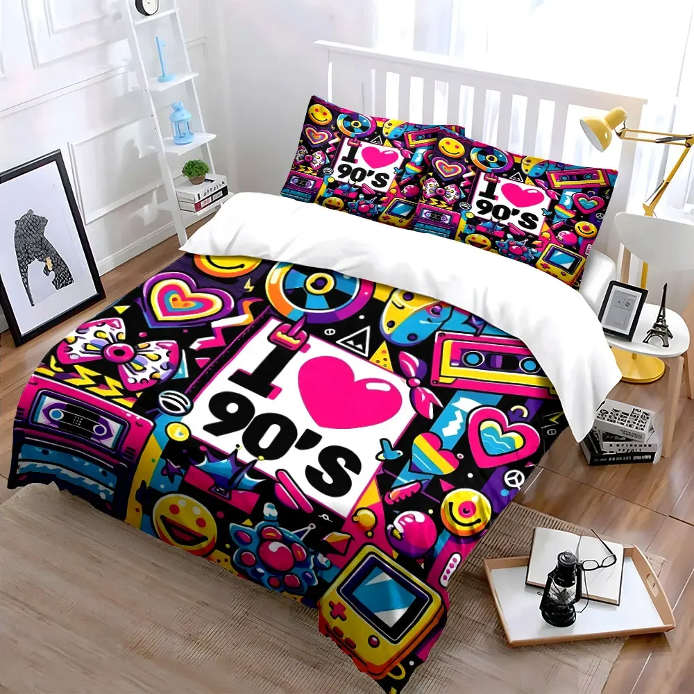 Retro 90s Style Decor Set Multiple sizes kid's and adults' bedroom Exquisite 3PC bedding set, gift