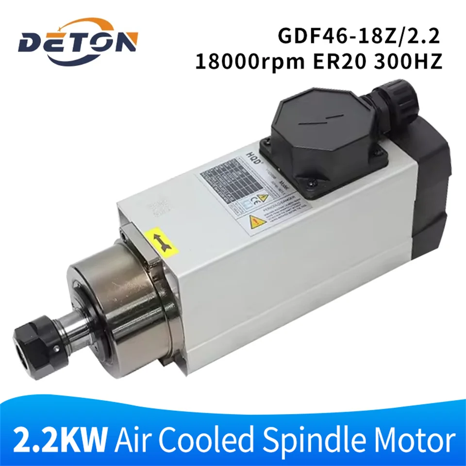 2.2KW Square Spindle Motor Air Cooled Cooling Milling 2200W Spindle with ER20 18000rpm for CNC Router Machine Engraving