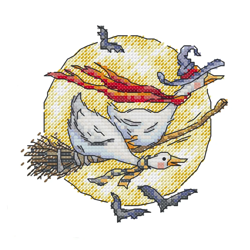 Joy Sunday Cross Stitch Kit For Riding On A Broom 11CT 14CT Printed Cross Stitch Embroidery Kit Set Crosstitch Kit Needlework