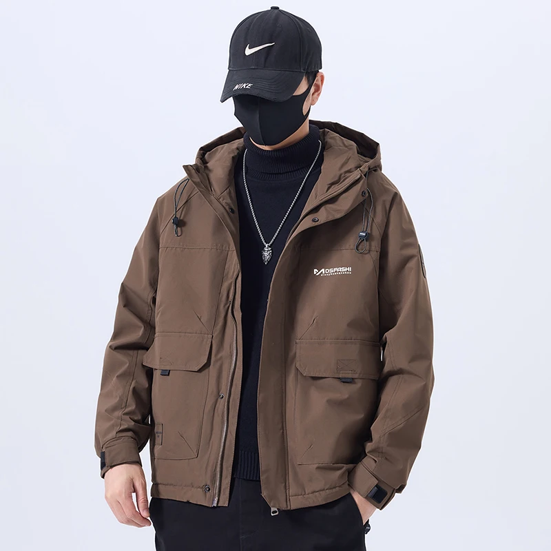 

Men's Outdoor Hooded Jaet Thiened Cotton Workwear Coat Warmth Autumn Winter New Arrival Faionable Polyester Fiber Zippe...