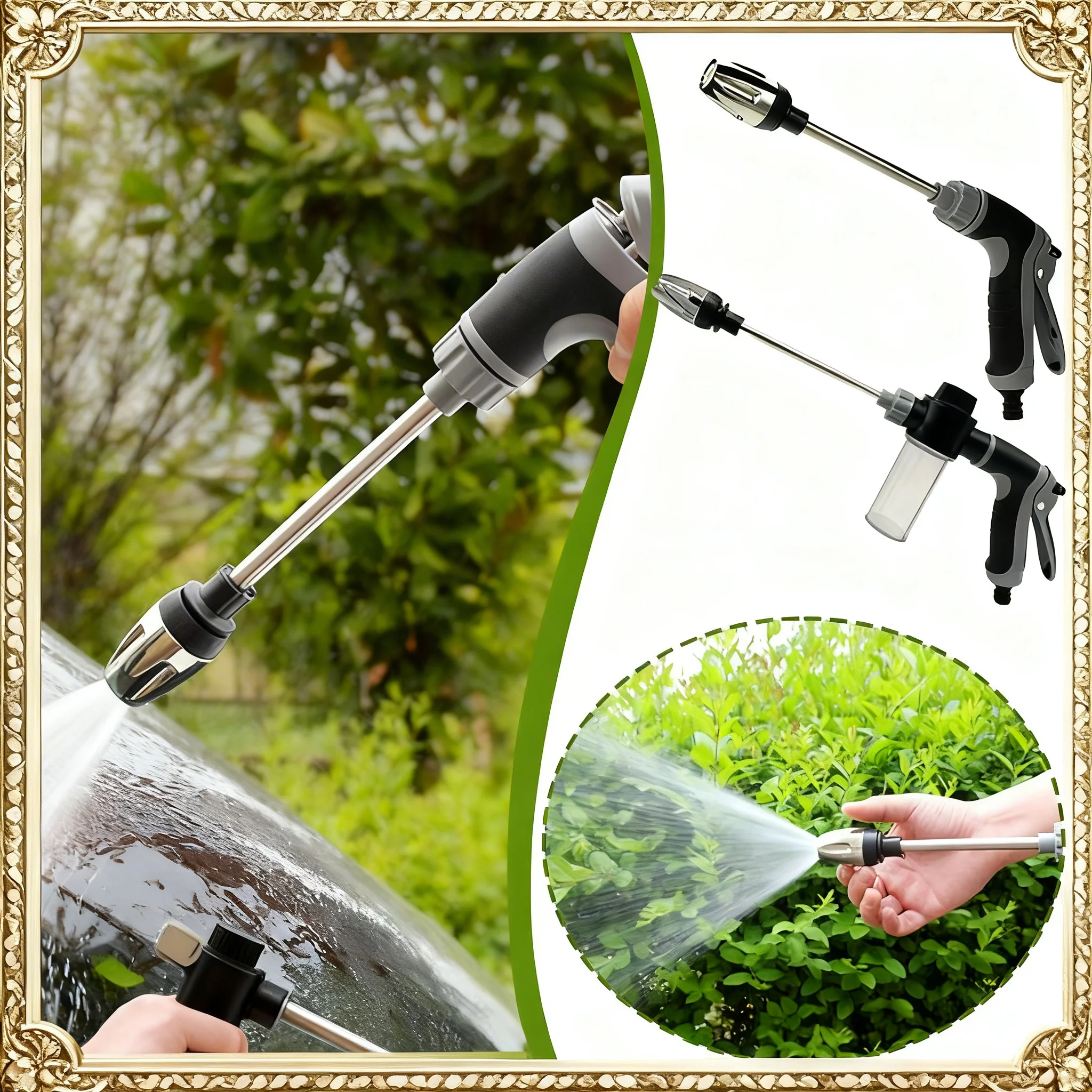 1pc/1set High-Pressure Car Wash Water Gun Household And Alloy Long Pole With Rubber Handle Watering Tools Metal Extension Wrappe