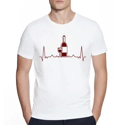 Summer Streetwear O-Neck Casual Tops Wine glass wine heartbeat for wine Print T-Shirt New High Quality Men Tee Shirt