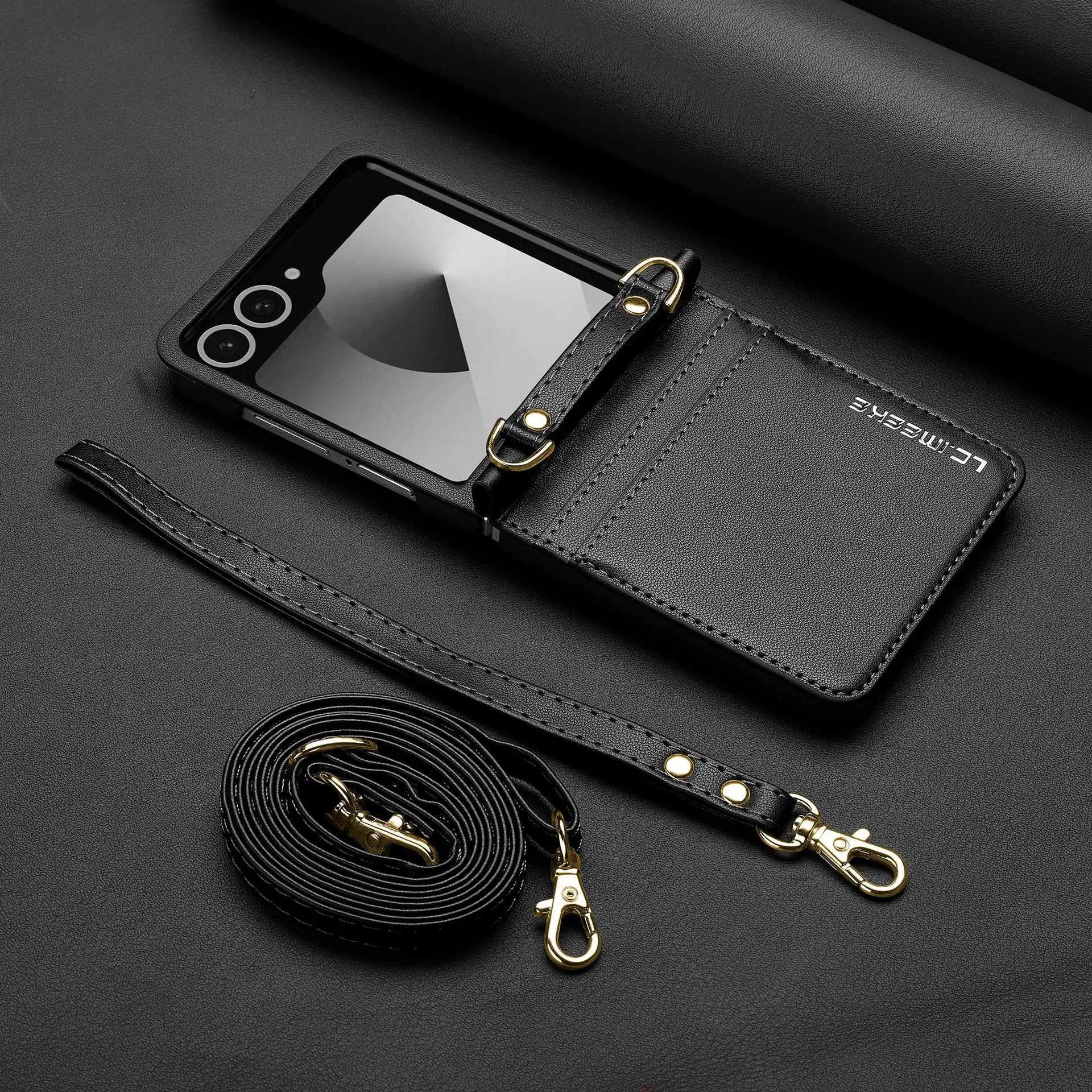 

Flip7 Lanyard+Long Strap Crossbody Phone Case for Samsung Galaxy Z Flip 7 Fe 6 5 4 3 Card Slot Wallet Folding Pu Leather Cover