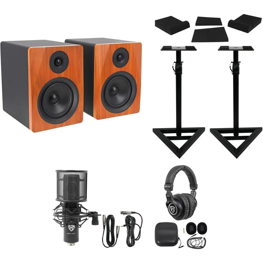 

250W 2-Way USB Studio Speaker Set with Stands, Mic, Headphones, and Isolation Pads (8 Items)