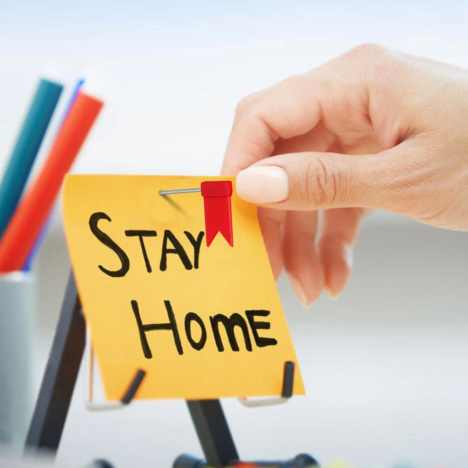 

50Pcs Flag Push Pins Red Shape Design Tacks for Pinning Papers Photos Maps on Bulletin Boards Wall Displays Office School