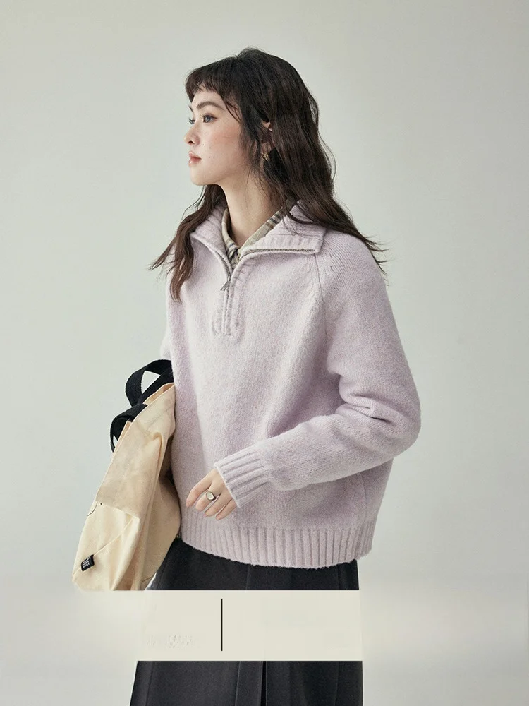 

AMUU Original Loose Women's Knitted Sweater f Open Collar Pullover Woolen Top Casual Sle Faion for Young Ladies