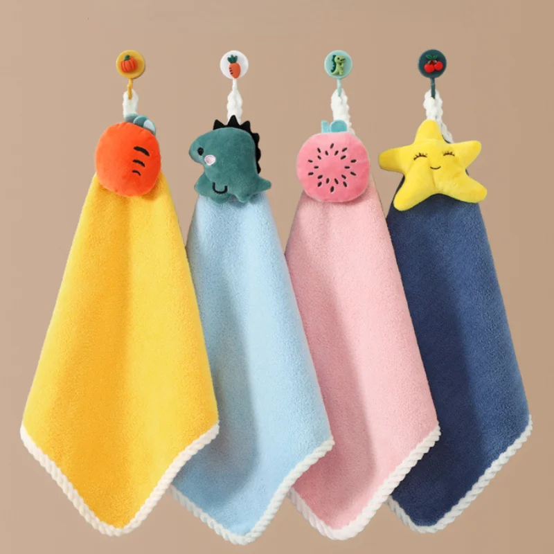 Cute Hand Towels Bathroom Towels with Hanging Loop Microfiber Coral Fleece Absorbent for Kitchen Bathroom Bedroom