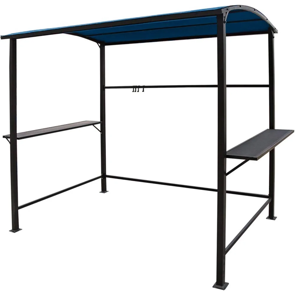 

Grill Gazebo 8’by 4.6’ Outdoor Patio BBQ Canopy with Single-Tier Soft Top and Metal Shelves, Blue
