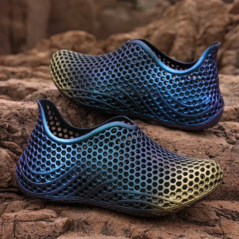 Unisex Iridescent Hollow 3D Water Shoes Full Honeycomb Hole Quick Dry Non Slip Barefoot Beach Swimming Surf Diving Aqua Sneakers