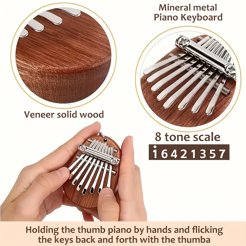 Mini piano Kalimba de madera de 8 teclas, instrumento de piano de pulgar de alta calidad, accesorio musical y regalo colgante, compañero musical perfecto