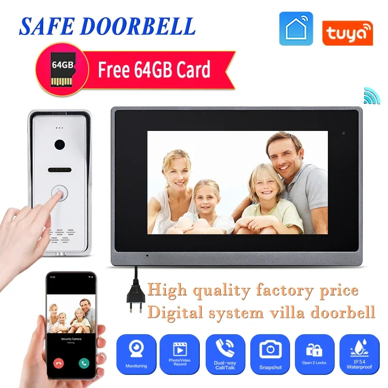 

Dc 12-24V Power Smart Wifi Video Intercom Mobile Phone To Unlock Remotely Tuya 64g Card For Free Doorbell Villa Security Kit