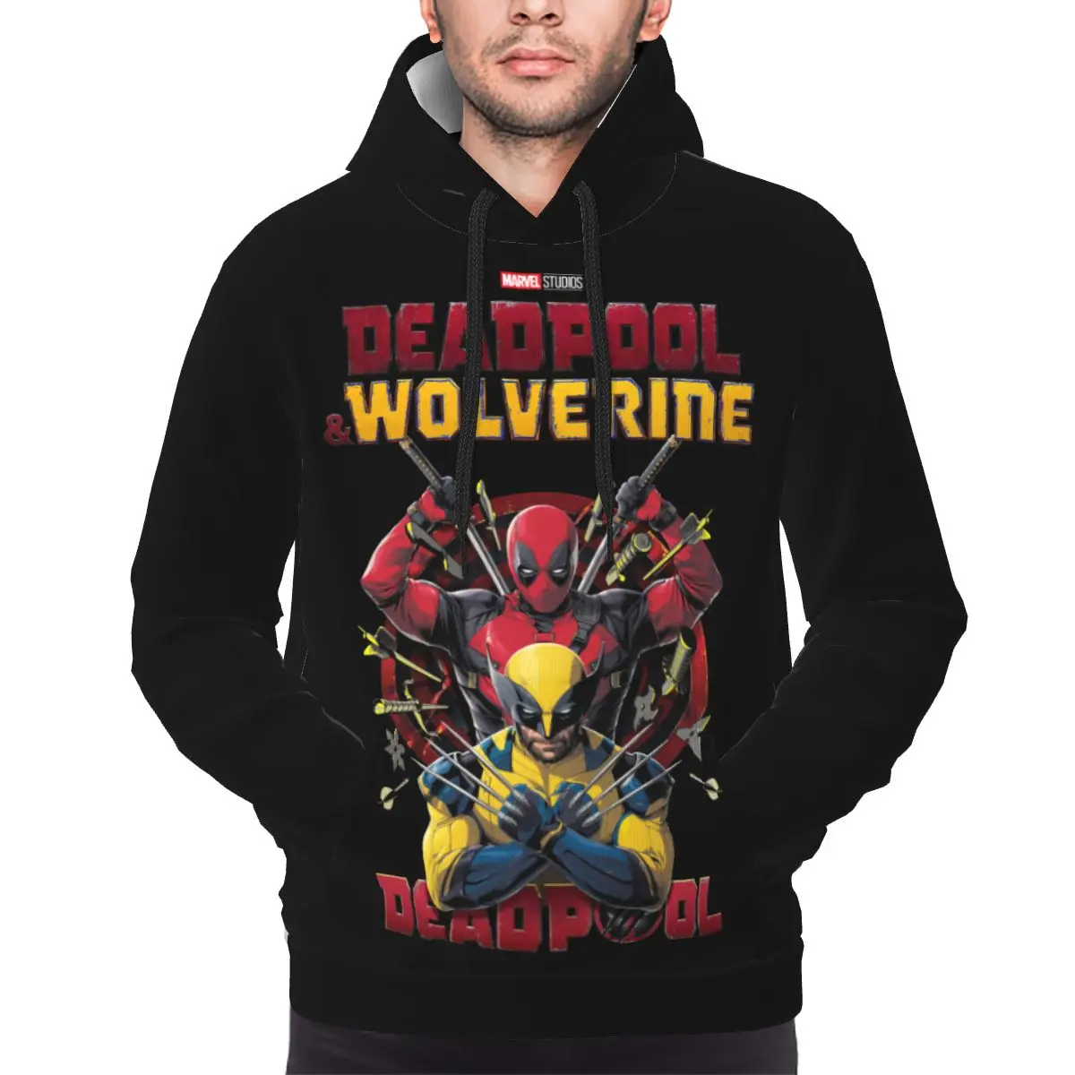 Deadpool & Wolverine Hoodie For Men Women Pullover Long Sleeve Sweatshirts Drawstring Hooded Shirt with Kanga Pocket