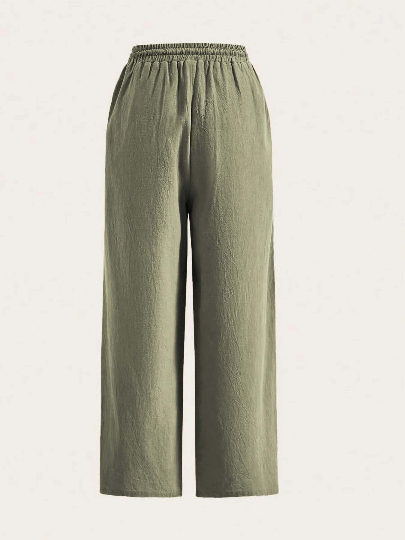 Damen-Hose in Unifarbe, lockere Hose mit weitem Bein, lässige Hose mit Kordelzug, gerade Hose mit Taschen, lässige Hose, lockere Hose mit hoher Taille – Detail 12