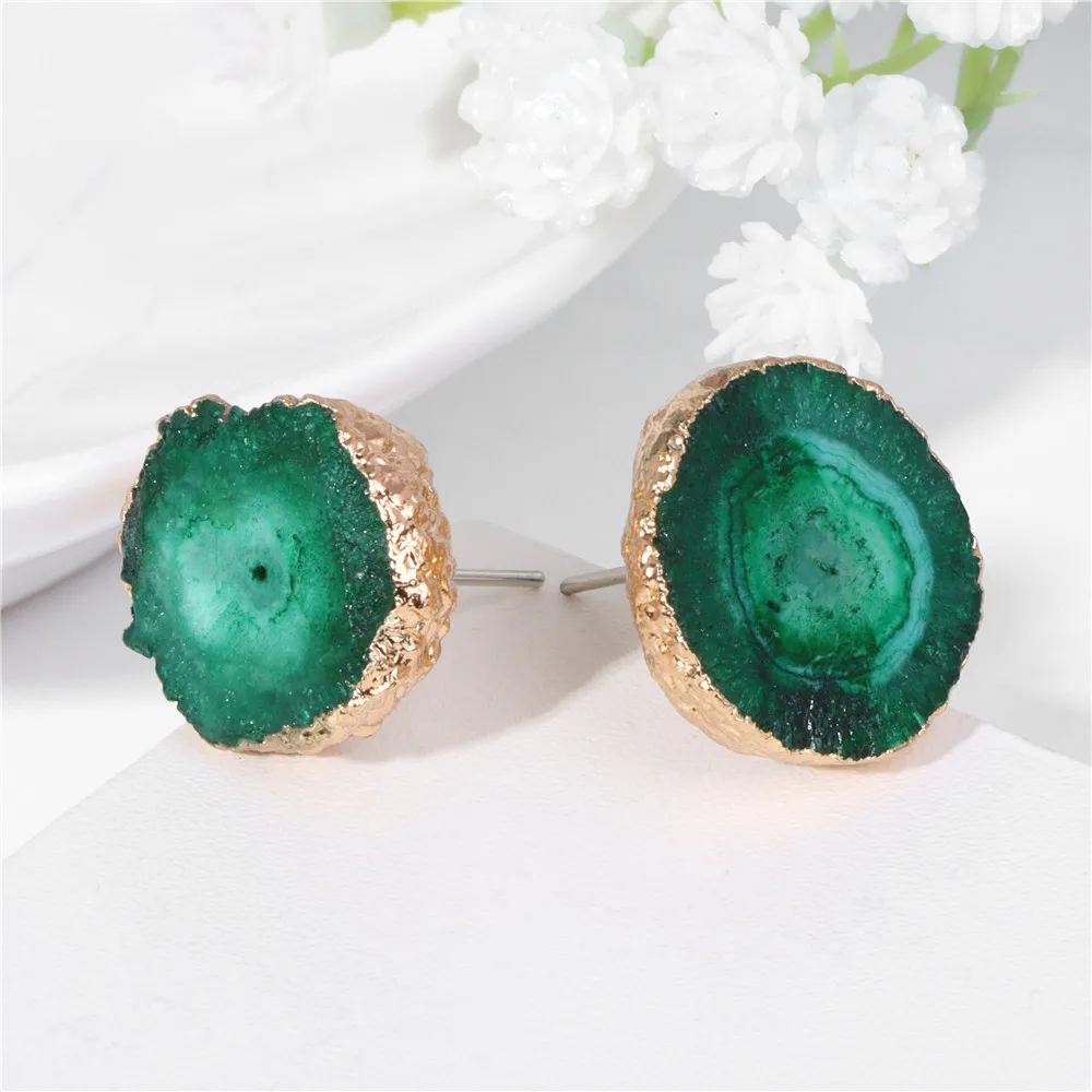 Irregular Druzy Geode Agates Earrings Natural Stone Drusy Crystal Cluster Ear Studs For Women Fashion Jewelry