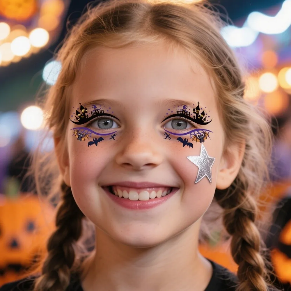 Pumpkin Ghost Skull Halloween Face Tattoo Disposable Waterproof Cheek Eyes Temporary Stickers Long-acting Transparent