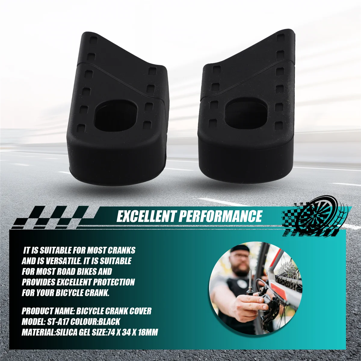 

ABAZJ, 2 шт., универсальный резиновый защитный чехол для велосипеда с фиксированной передачей, защитный чехол для шатунов MTB, дорожный велосипед, рукав для кривошипа, черный