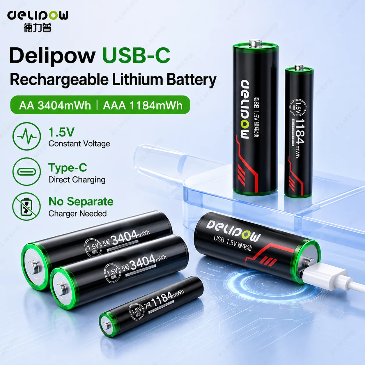 

AA AAA USB-CRechargeable Lithium Batteries 1.5V Constant Voltage 3404mWh 1184mWh Type-C FastCharging Battery for Mouse ToyRemote