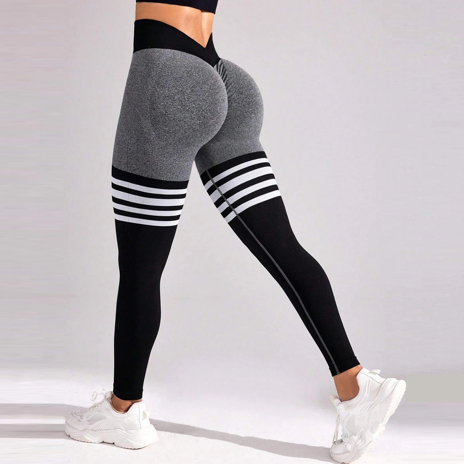 Damskie legginsy z dekoltem w kształcie litery V podnoszenie pośladków siłownia trening sportowy elastyczne legginsy spodnie do jogi na świeżym