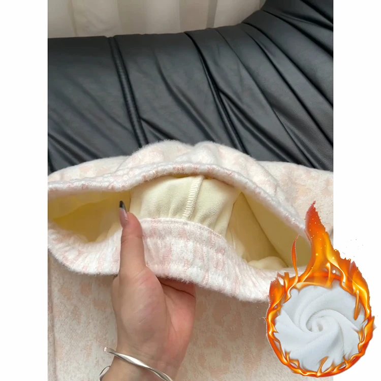 دافئ محبوك Fce اصطف عادية مستقيم الساق السراويل للنساء عالية الخصر مطاطا Waisand كيت تصميم الخريف الشتاء جديد Ar... #4