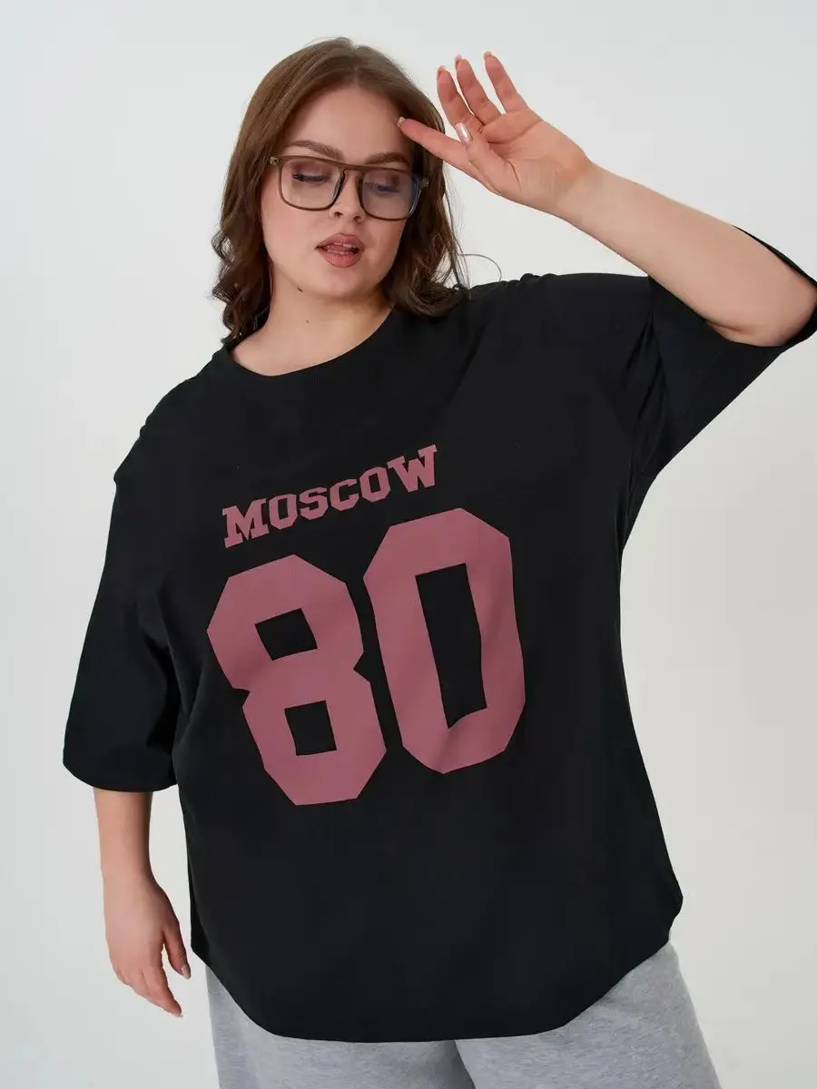 Moscow Letter Printing O Neck Short Sleeve Oversize T Shirt Women Black Casual Russian Style Loose Korean Fashion T Shirts