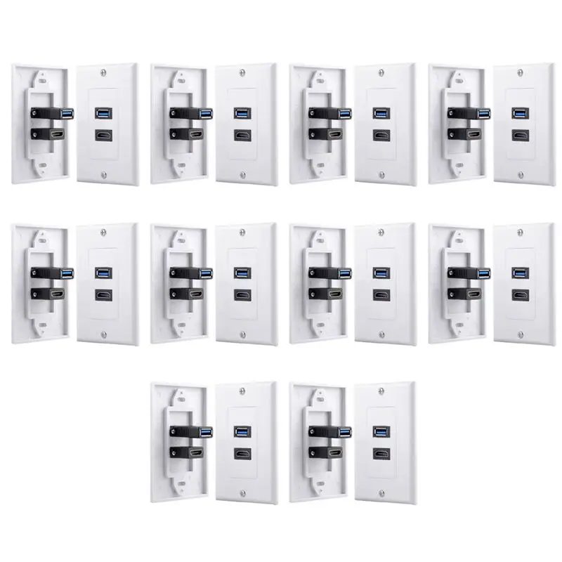 AB13-10X 2Port +USB 3.0 Female Wall Face Plate Panel Outlet Socket Extender White
